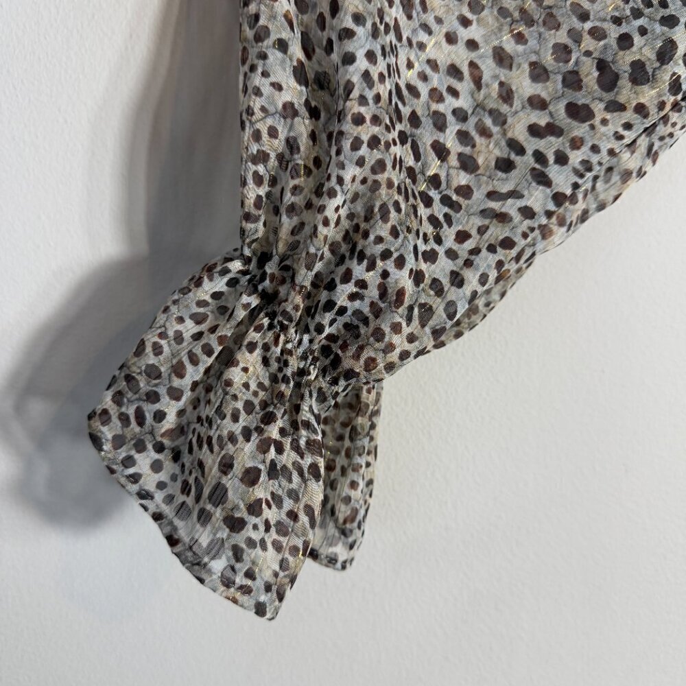 Zara Long Sleeve Animal Print Smocked Mini Dress Women's Medium Brown Sheer Sexy - Picture 13 of 16